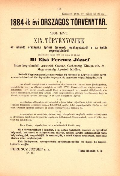 A törvény hivatalos megjelenése az 1884. évi Országos Törvénytárban