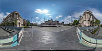Az Országház keleti homlokzata, a Kossuth Lajos tér az Alkotmány utca felől, 360 fokos panoráma felvételen, 2020