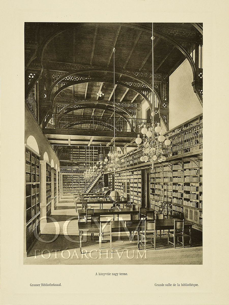 Az Országgyűlési Könyvtár nagy olvasóterme A magyar Országház című könyvben, 1904 
